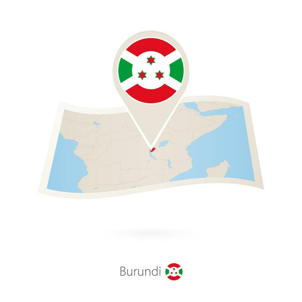 gevouwen papier kaart van Burundi met vlag pin van burundi. vector