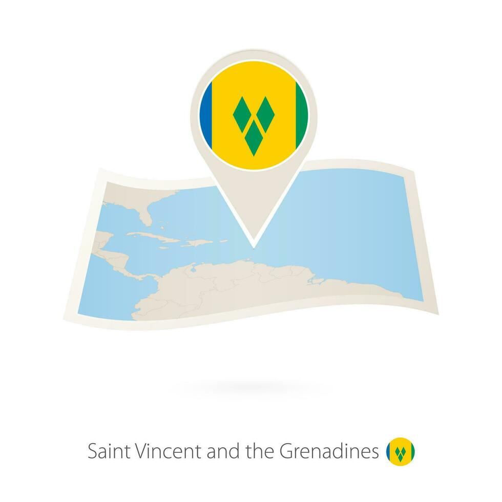 gevouwen papier kaart van heilige vincent en de grenadines met vlag pin van heilige vincent en de grenadines. vector