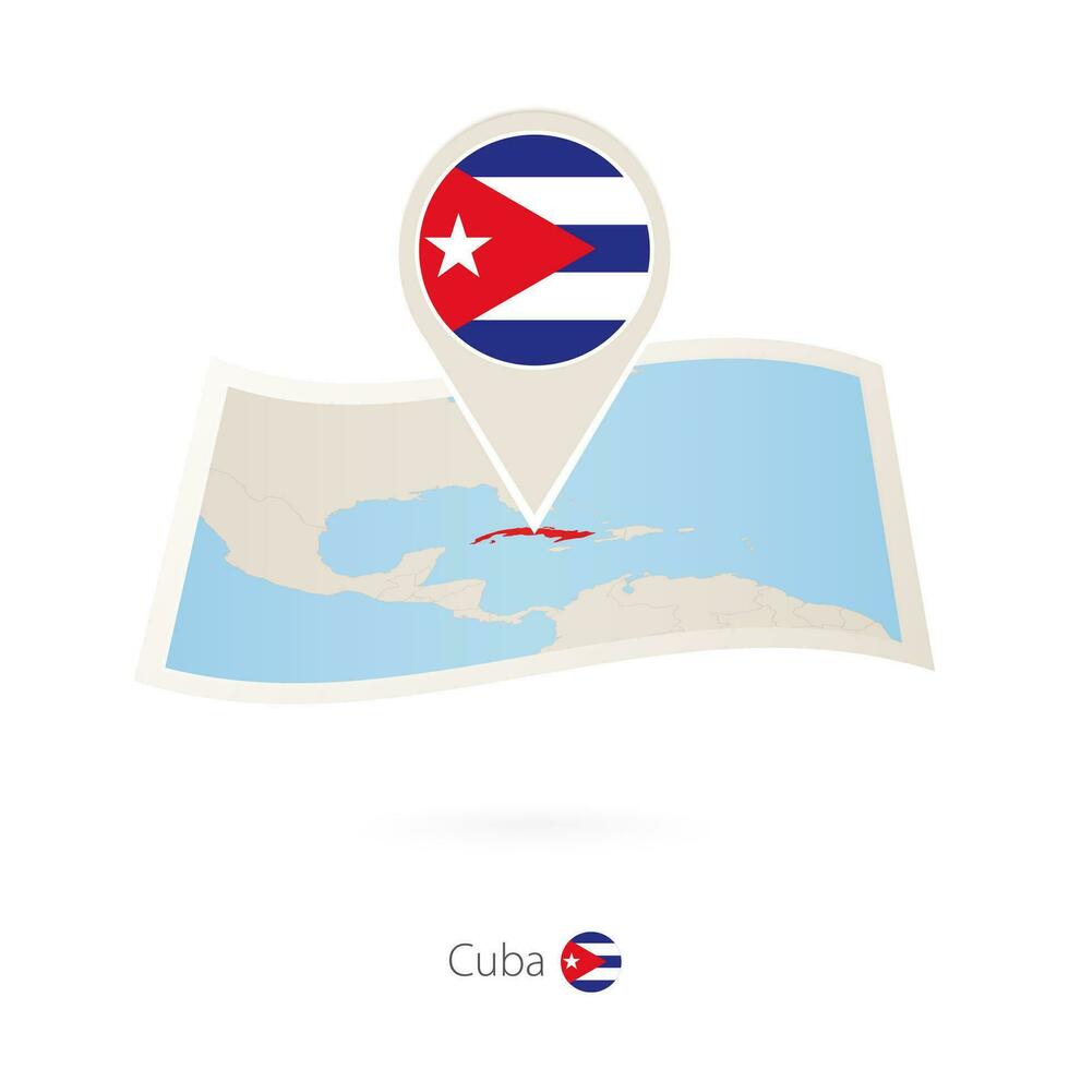 gevouwen papier kaart van Cuba met vlag pin van Cuba. vector