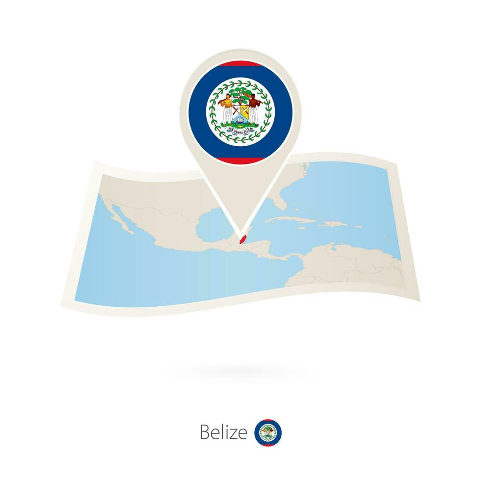 gevouwen papier kaart van Belize met vlag pin van belize. vector