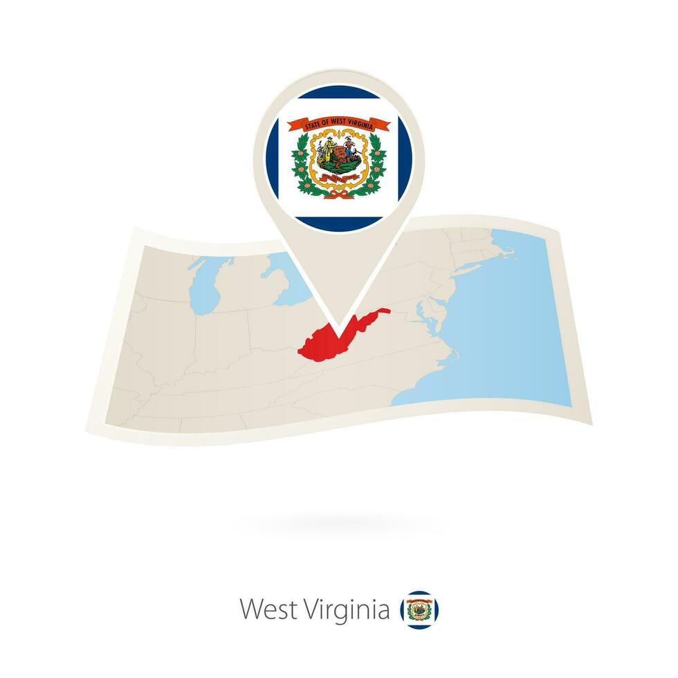 gevouwen papier kaart van west Virginia ons staat met vlag pin van west Virginia. vector