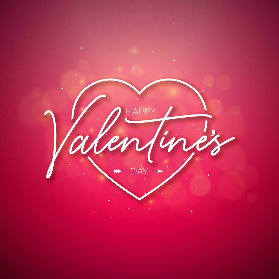 gelukkig valentijnsdag dag ontwerp met hart vorm en typografie brief Aan glimmend rood achtergrond. vector bruiloft en romantisch liefde Valentijn thema illustratie voor folder, groet kaart, banier, vakantie