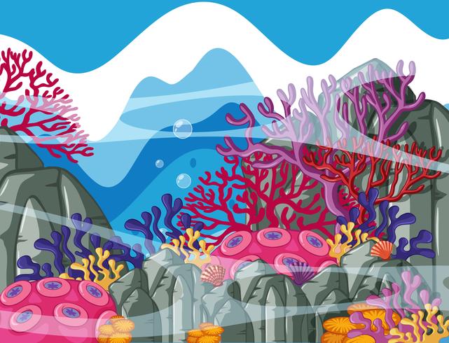 Achtergrondscène met kleurrijk koraalrif onderwater vector