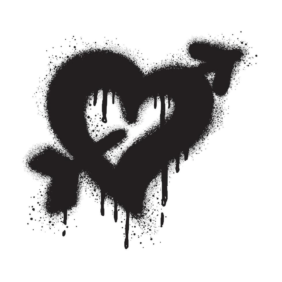 amour symbool. hart vorm met pijl. graffiti vector illustratie geïsoleerd Aan wit achtergrond..