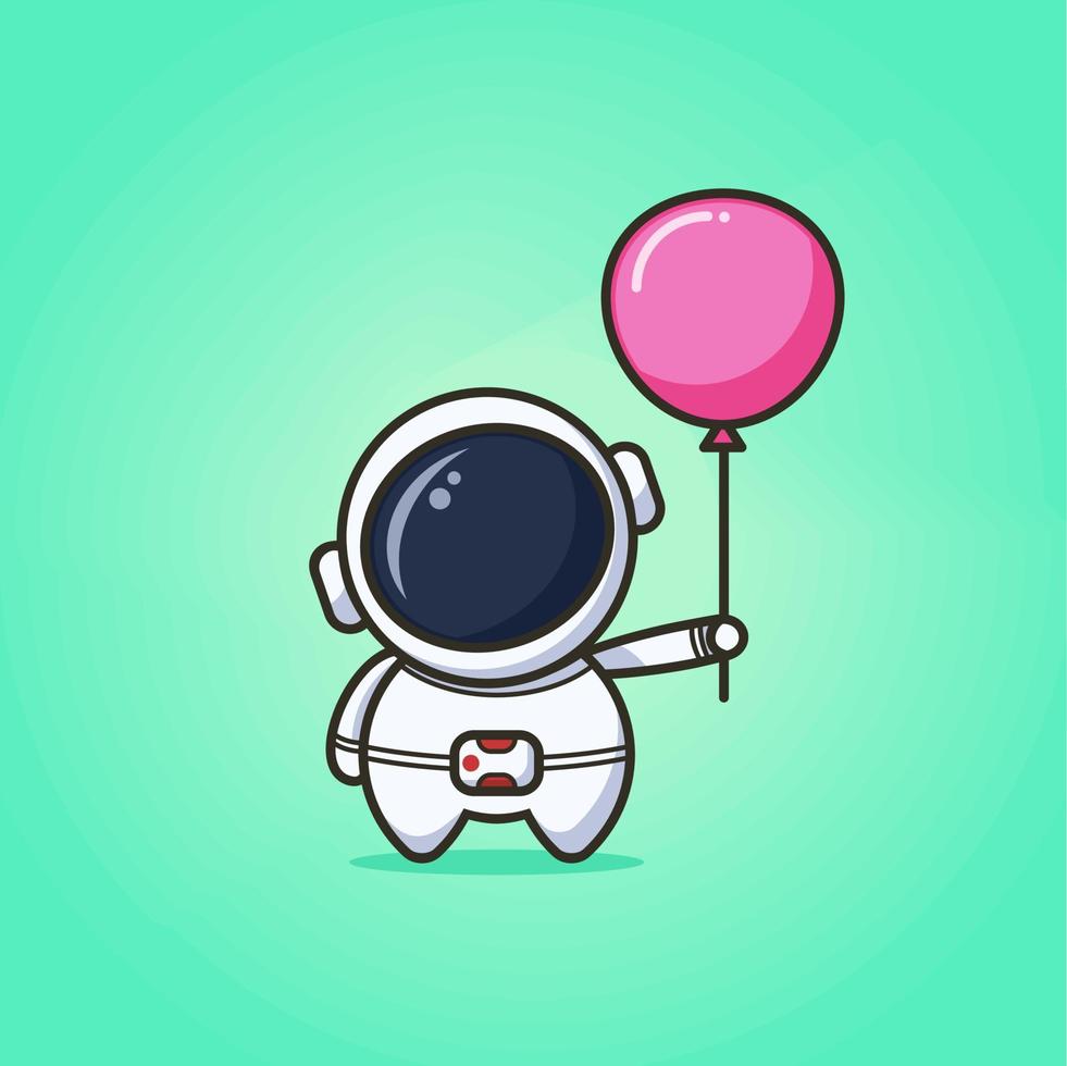 schattige astronaut met ballon plat ontwerp vector