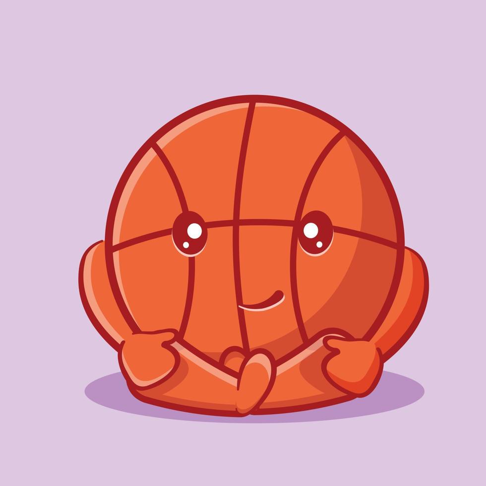 schattige basketbal bal mascotte zitten geïsoleerde cartoon in vlakke stijl vector