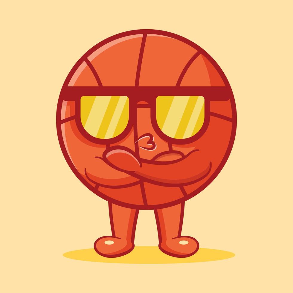 schattige basketbal bal mascotte met koele uitdrukking geïsoleerde cartoon in vlakke stijl vector