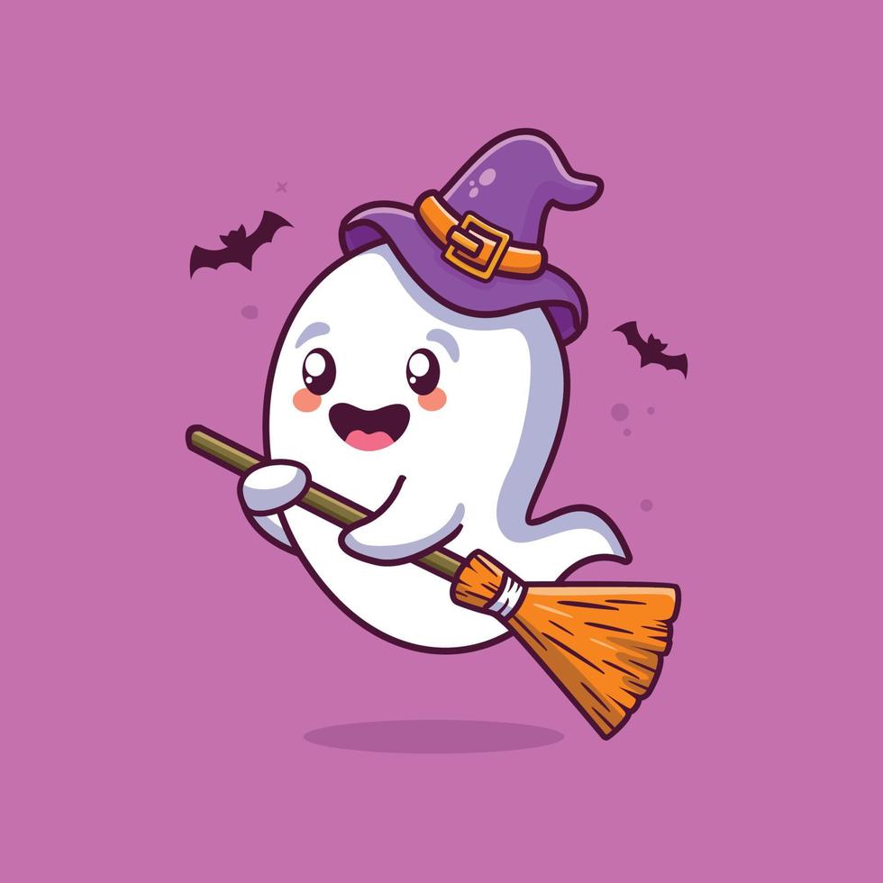 halloween-spook met bezemillustratie vector