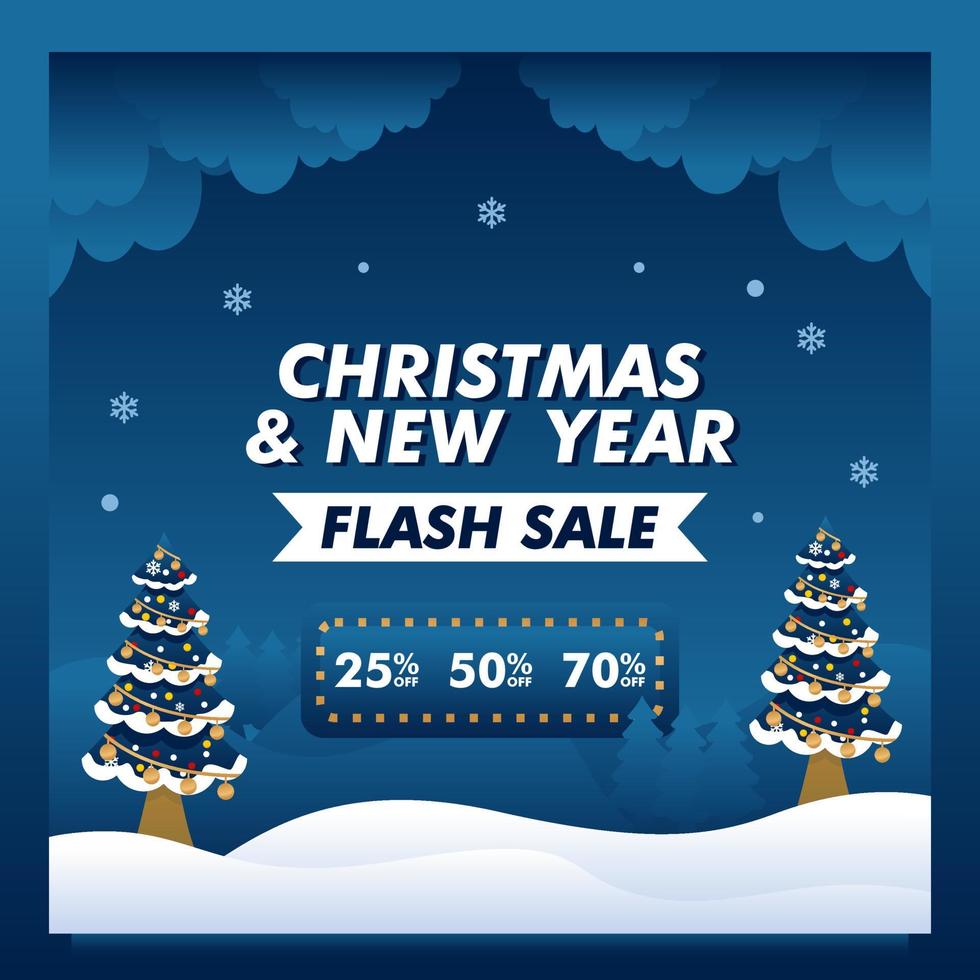 kerst en nieuwjaar mega sale banner met blauwe achtergrond sjabloon vector