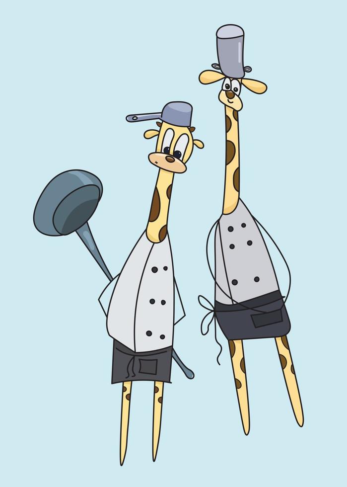 twee chef-giraffen met een pollepel. stripfiguren vector