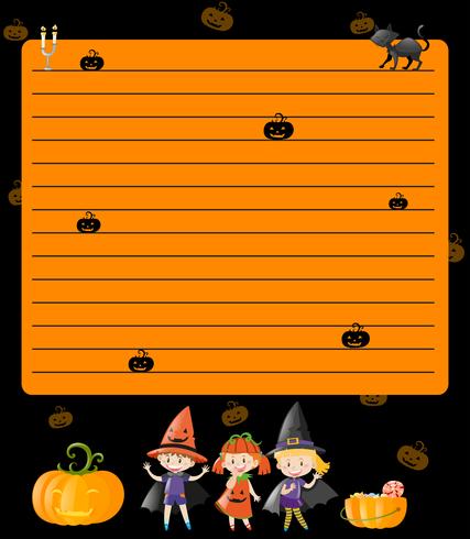 Lijn papieren sjabloon met kinderen in halloween-kostuums vector