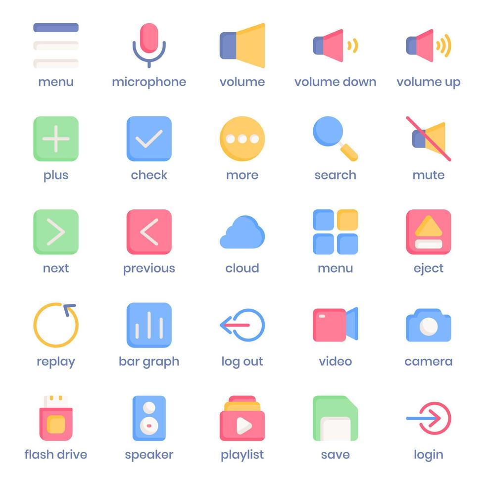 multimedia collectie icon pack voor uw website-ontwerp, logo, app, ui. multimedia collectie pictogram plat ontwerp. vector grafische illustratie en bewerkbare lijn.