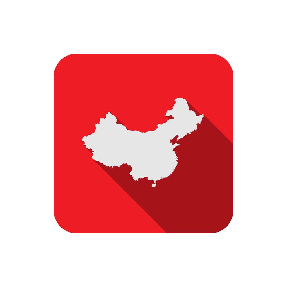 kaart van china op rood vierkant met lange schaduw vector