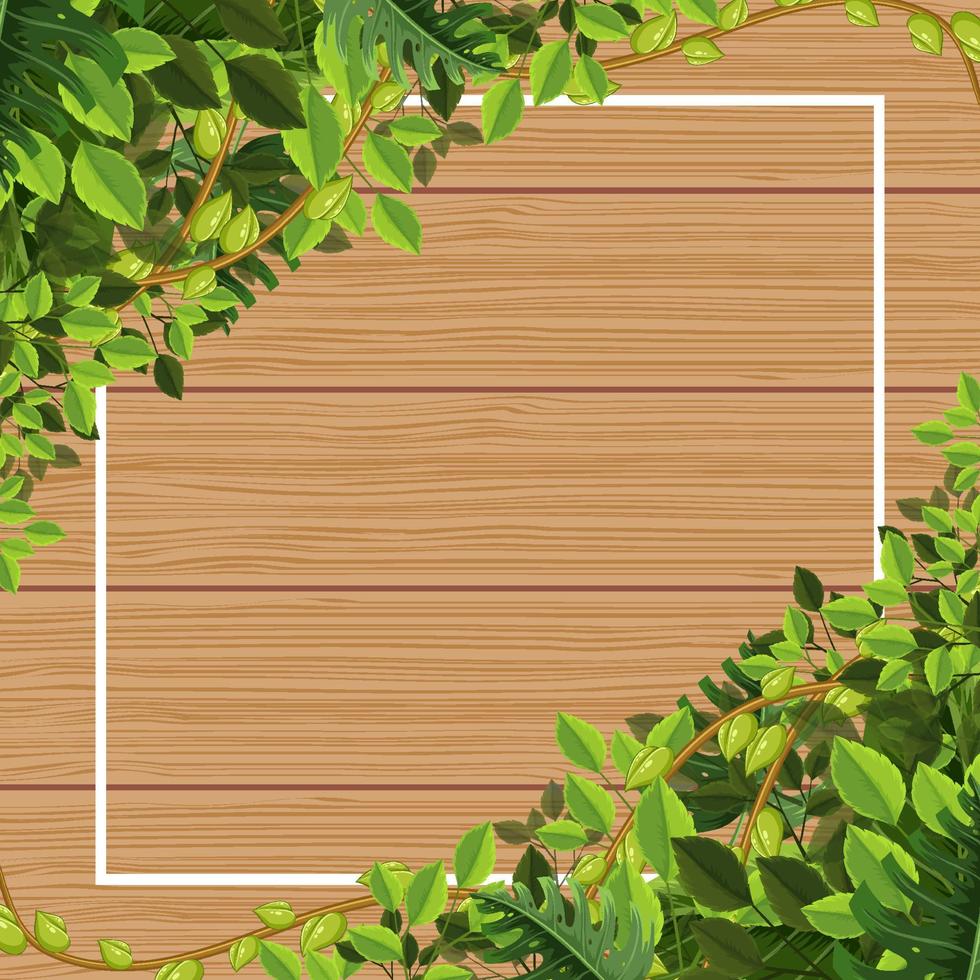 vierkant houten bord met tropische groene bladeren vector