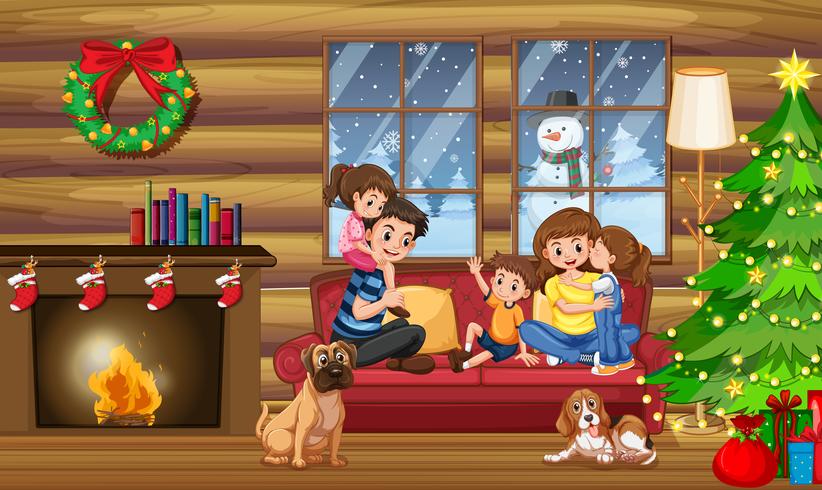 Een gelukkig gezin in huis met Kerstmis vector