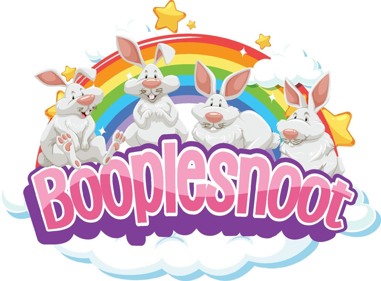 schattige konijnen op boople snoot lettertype met regenboog vector