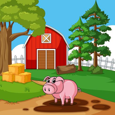 Leuke varkens spelen modder in de boerderij vector