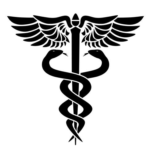 Caduceus medisch symbool, met twee slangen, personeel en vleugels, vectorillustratie vector