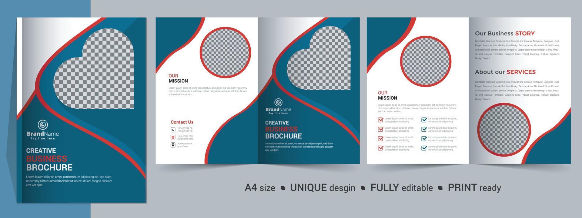 zakelijke bi-fold brochure sjabloon, catalogus, boekje sjabloonontwerp. volledig bewerkbaar. vector