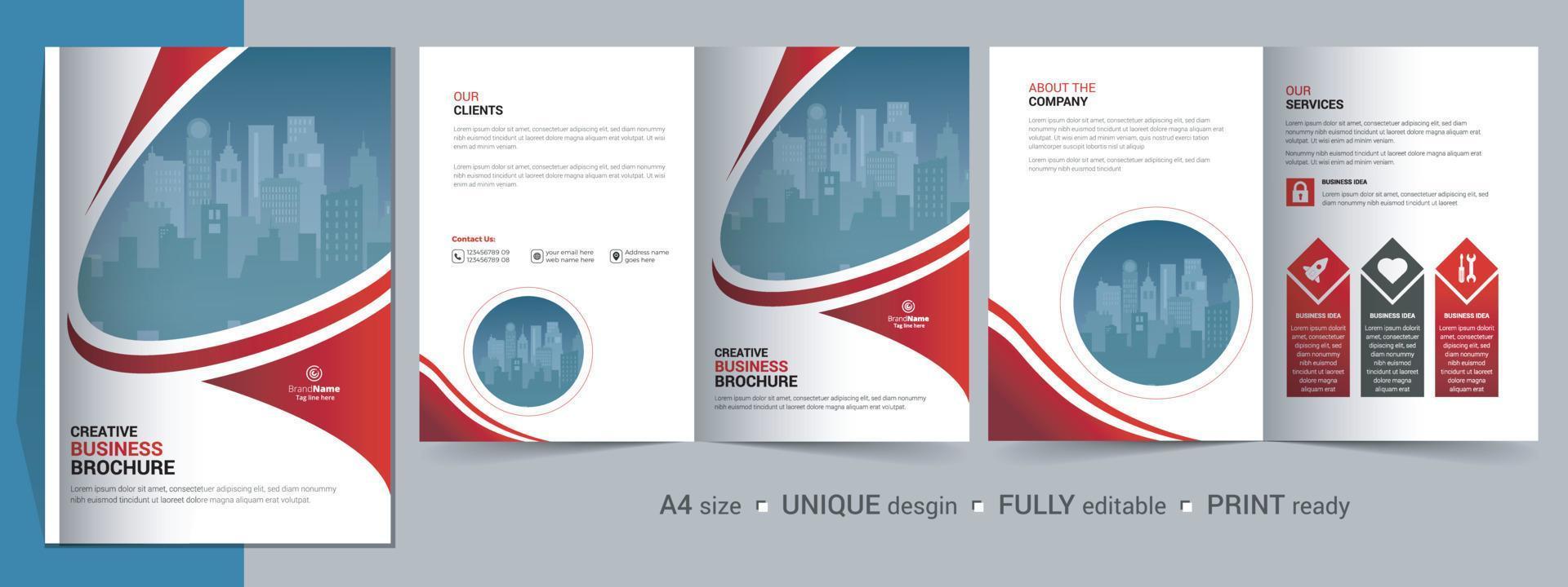 zakelijke bi-fold brochure sjabloon, catalogus, boekje sjabloonontwerp. volledig bewerkbaar. vector