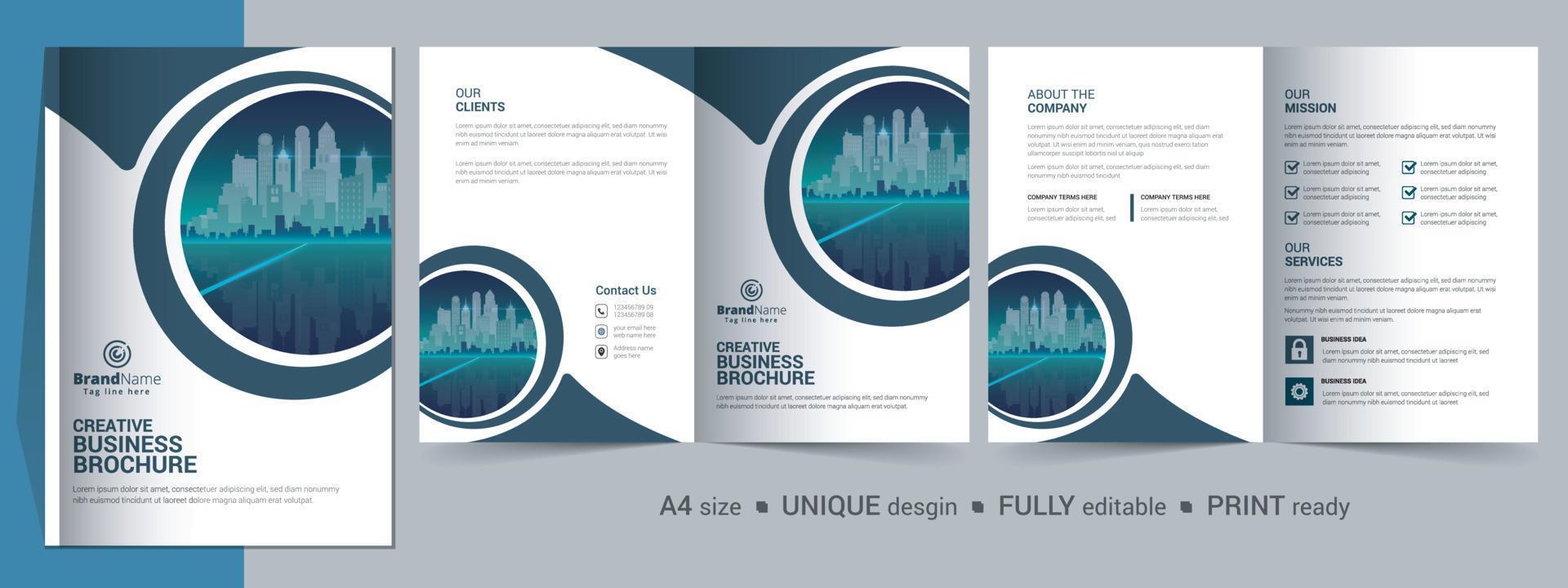 zakelijke bi-fold brochure sjabloon, catalogus, boekje sjabloonontwerp. volledig bewerkbaar. vector