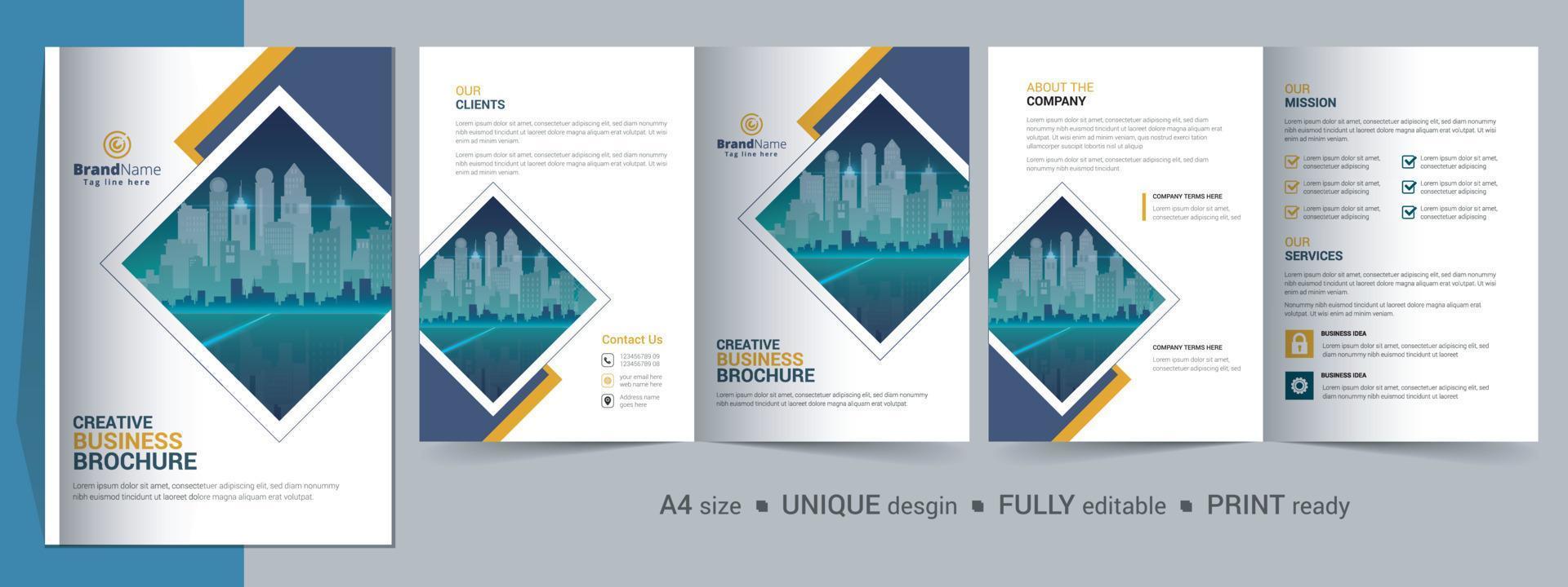 zakelijke bi-fold brochure sjabloon, catalogus, boekje sjabloonontwerp. volledig bewerkbaar. vector