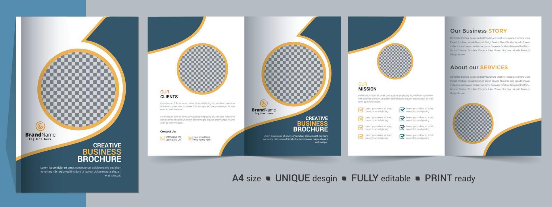 zakelijke bi-fold brochure sjabloon, catalogus, boekje sjabloonontwerp. volledig bewerkbaar. vector