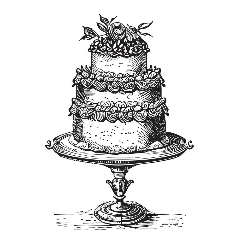bruiloft taart hand- getrokken schetsen in tekening stijl vector illustratie
