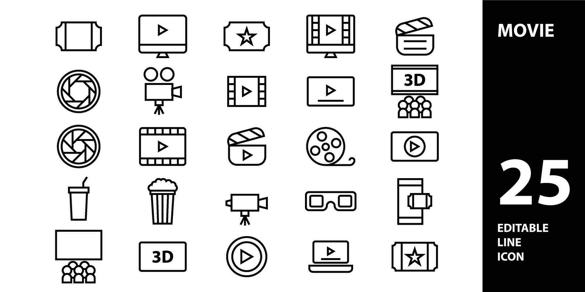 film gemakkelijk lijn pictogrammen set. film icoon vector