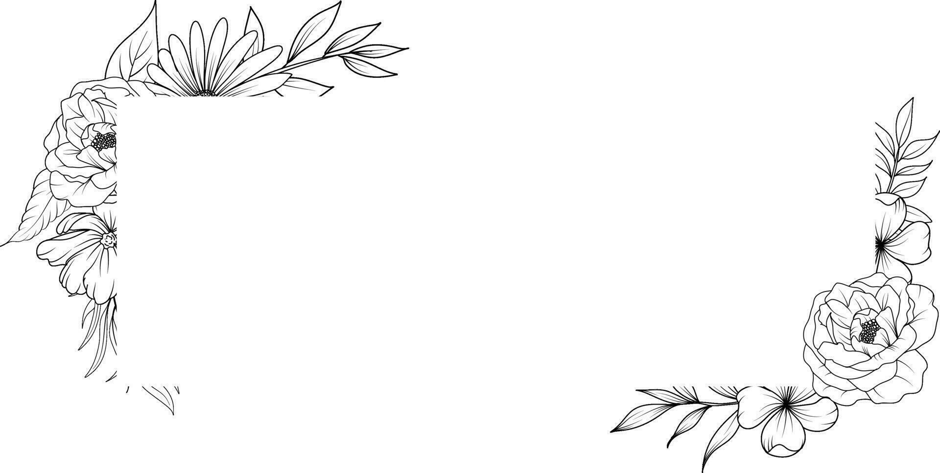 bloemen kader met lijn kunst wilde bloemen lauwerkrans. bloem boeket schetsen vector