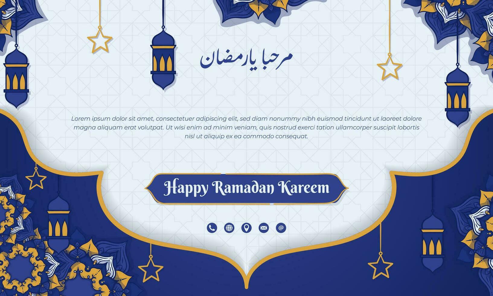 achtergrond sjabloon met mandala ornament, en lantaarn ontwerp, Purper wit Islamitisch achtergrond in hand- getrokken concept, Arabisch tekst gemeen is Welkom Ramadan vector