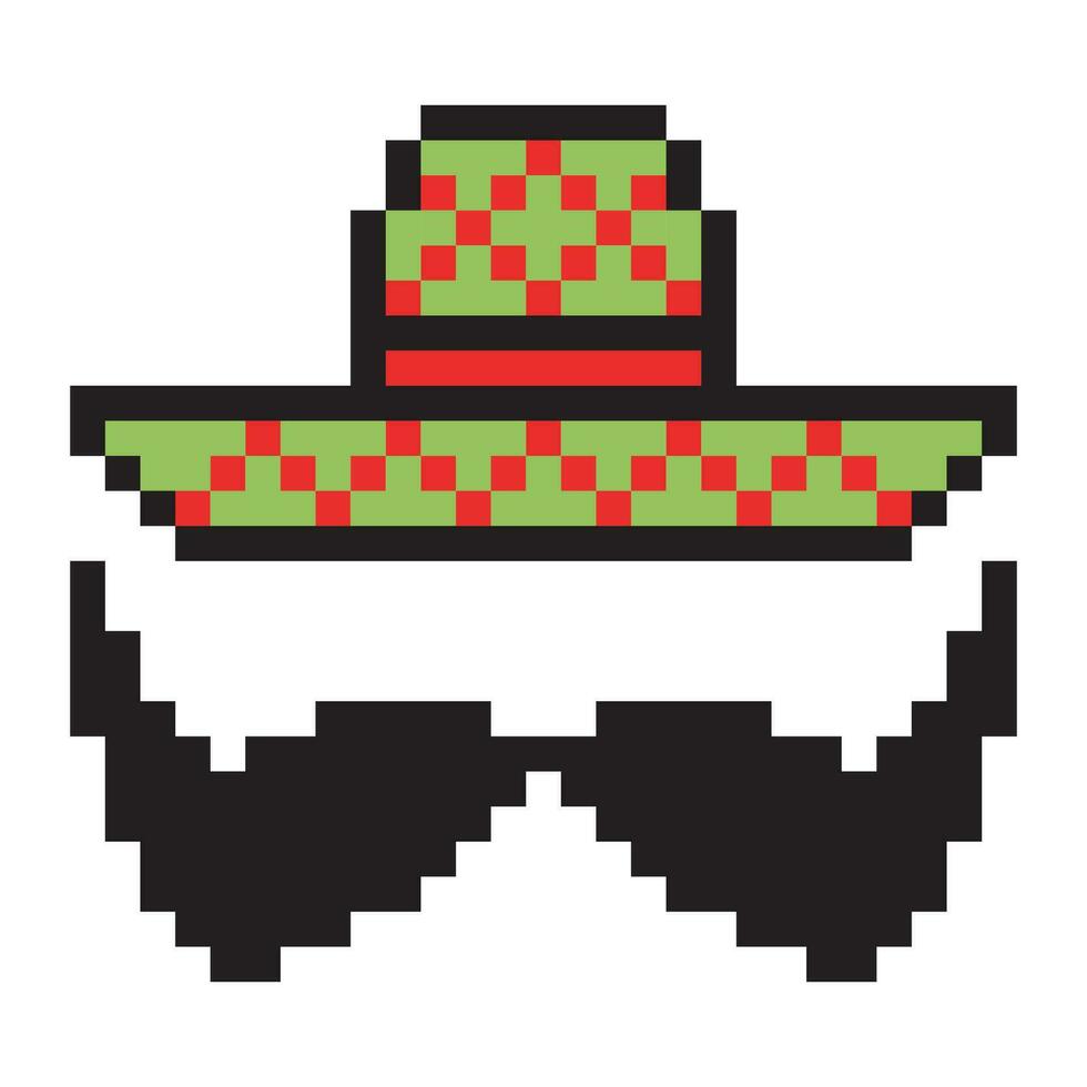 pixel kunst snor en Mexico sombrero hoed vector