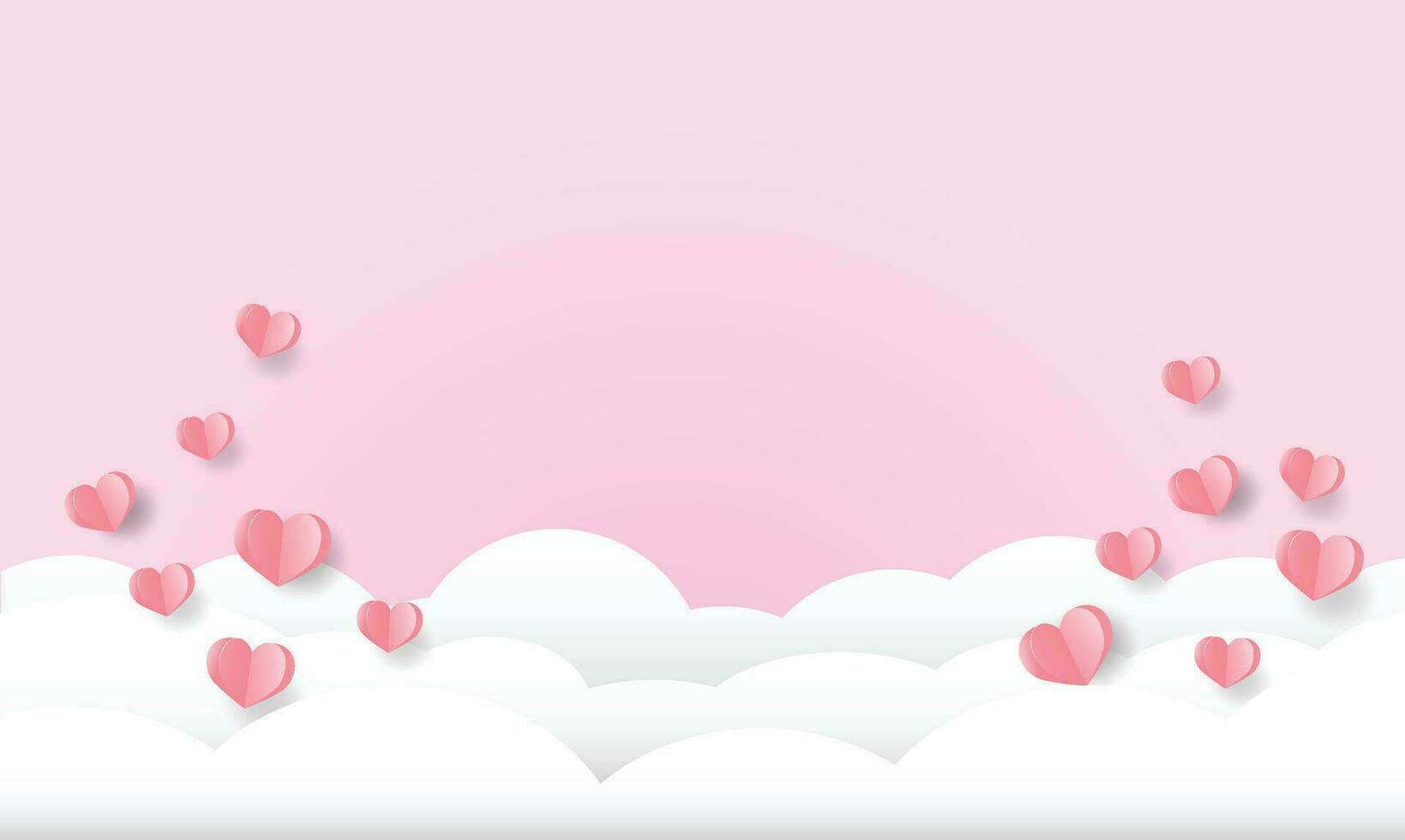 Valentijn dag, harten en wolken in de lucht , papier kunst stijl vector