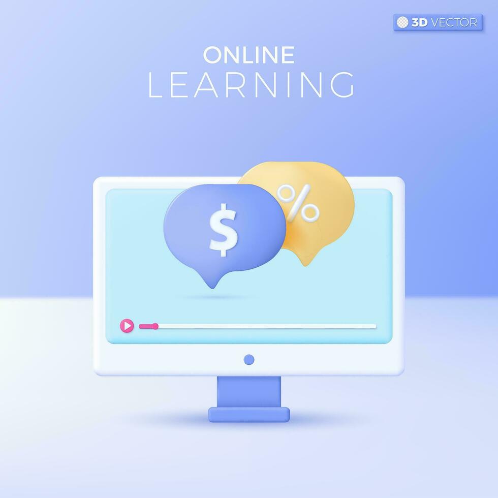 e-learning icoon symbolen. bedrijf, financiën, handel, munteenheid, online onderwijs Bij huis concept. 3d vector geïsoleerd illustratie ontwerp tekenfilm pastel minimaal stijl. voor ontwerp ux, ui, afdrukken advertentie.