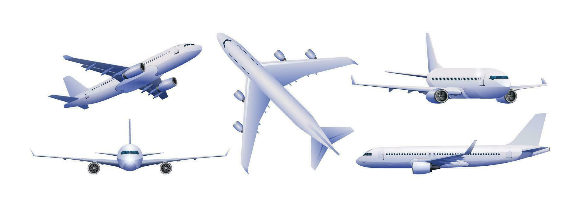 verzameling van vliegtuig in verschillend keer bekeken vector illustratie. vliegtuig geïsoleerd Aan wit achtergrond