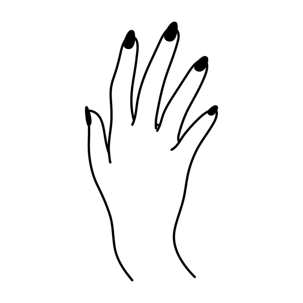 vrouw hand- met verspreiding vingers gebaar. lineair icoon. non-verbaal taal. elegant palm van hand. vrouw arm. gemakkelijk vector minimalistische illustratie. grafisch element geïsoleerd Aan wit achtergrond.