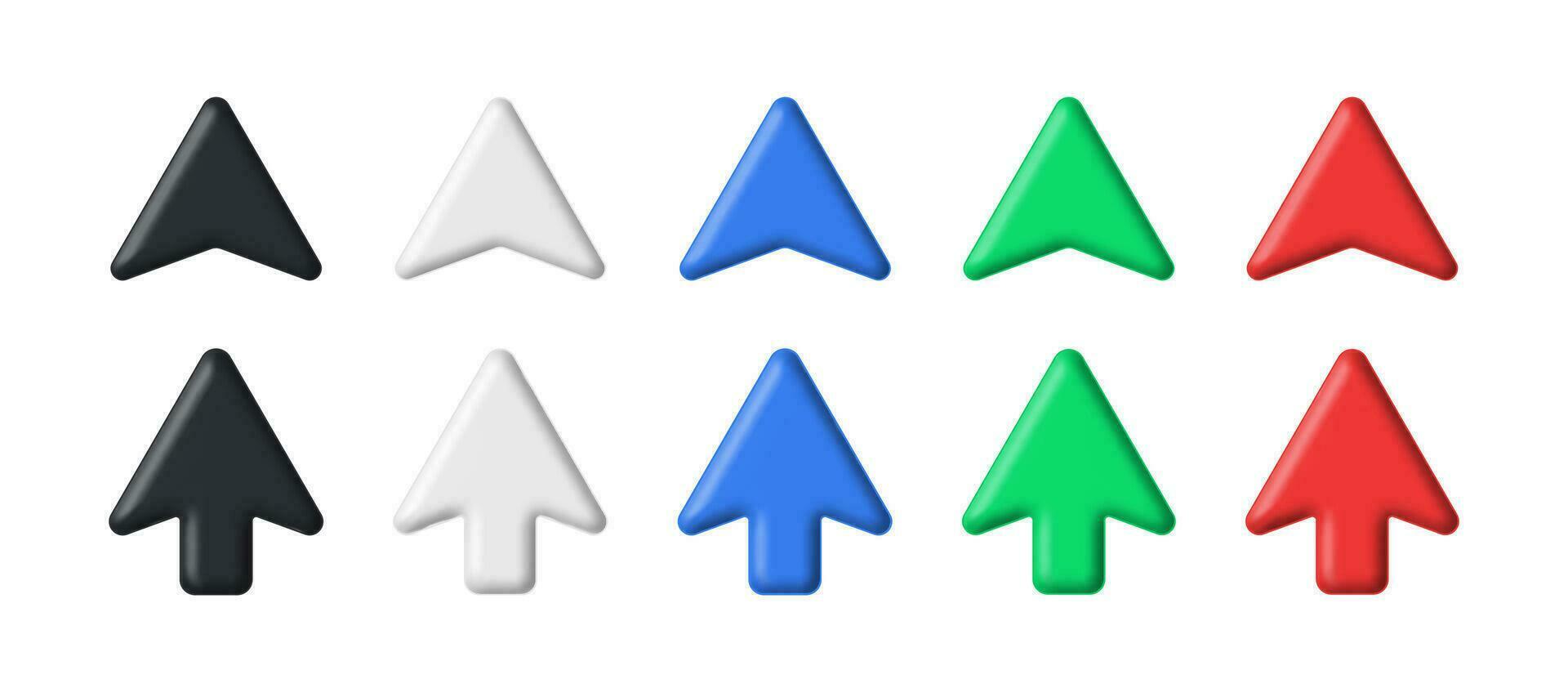 3d pijlen. realistisch apparaat veelkleurig aanwijzingen, 3d muis cursor ui pictogrammen. zwart en wit, rood en blauw, groen pijl koppel symbolen geïsoleerd vector reeks