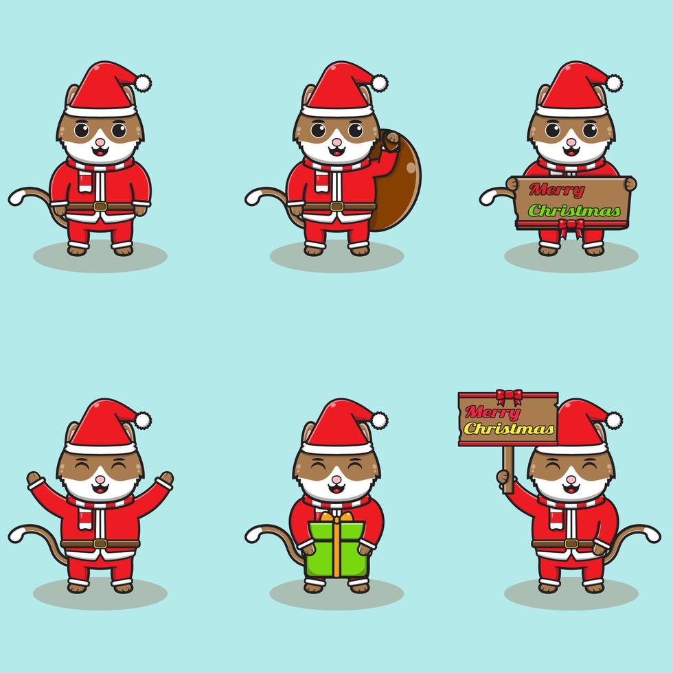 vectorillustratie van schattige kat santa mascotte of karakter. vector