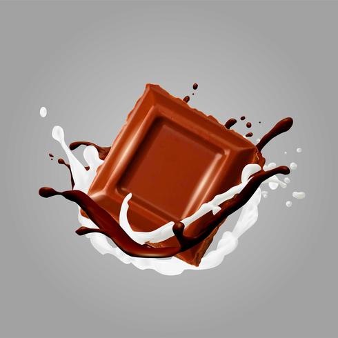 Chocolade in Splash. Vector illustratie.