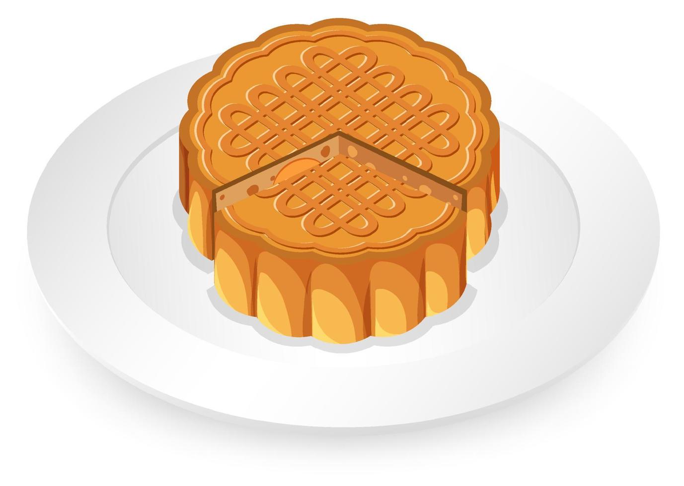 geïsoleerde mooncake op witte plaat vector