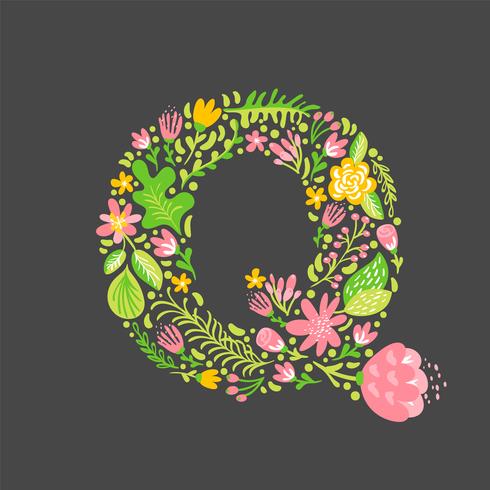 Bloemen zomer Letter Q vector