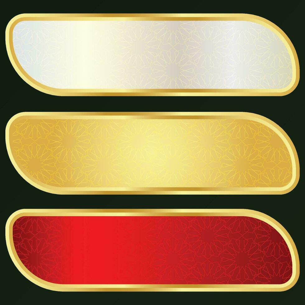 elegant gouden Arabisch kader grens banier set. Islamitisch tekst doos titel meerdere kleuren verwant naar Ramadan en milad un nabi vector
