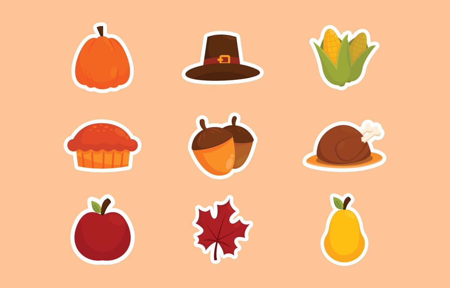 Thanksgiving sticker set concept vector
