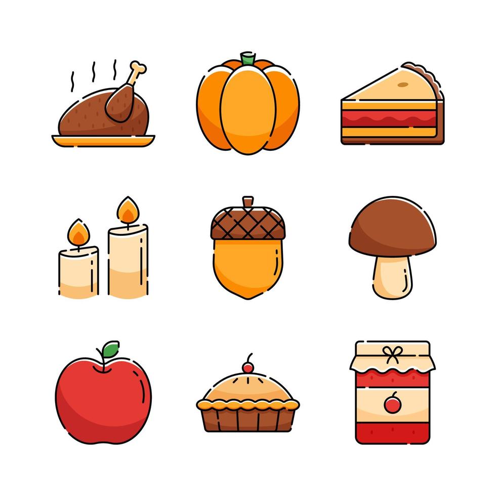 Thanksgiving diner icon set collectie vector