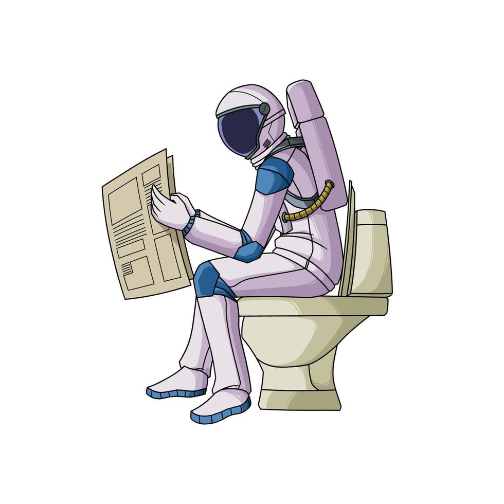 astronaut leest krantennieuws op toiletpot vector