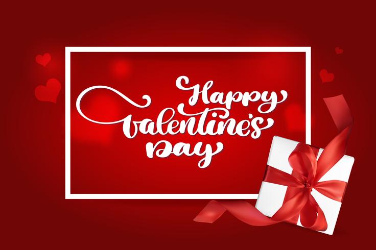 Gelukkige Valentijnsdag romantische wenskaart met een realistische geschenkdoos vector