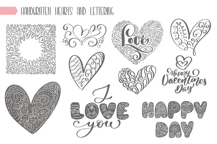Grote set Valentijnsdag handgeschreven letters vector