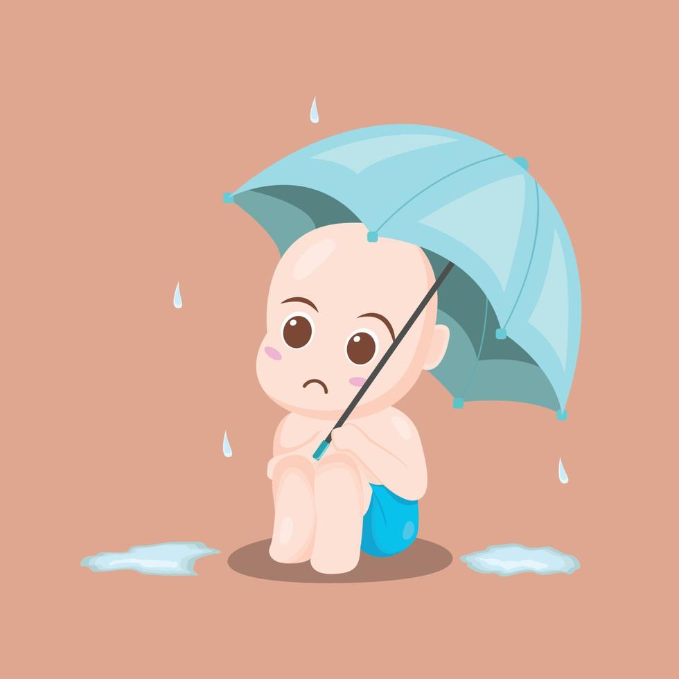 schattig babykarakter met regenvector vector