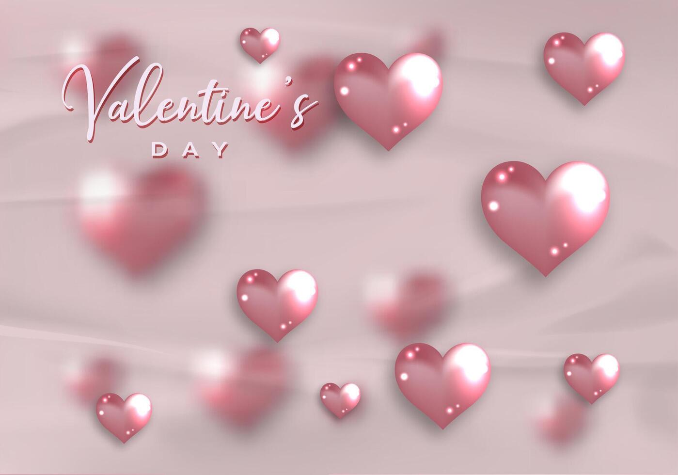 gelukkig valentijnsdag dag elegant kaart. 3d glanzend roze glas harten Aan oud roos papier achtergrond. mode vakantie poster, juwelen. concept voor valentijnsdag banier, folder, partij uitnodiging, sieraden geschenk winkel vector