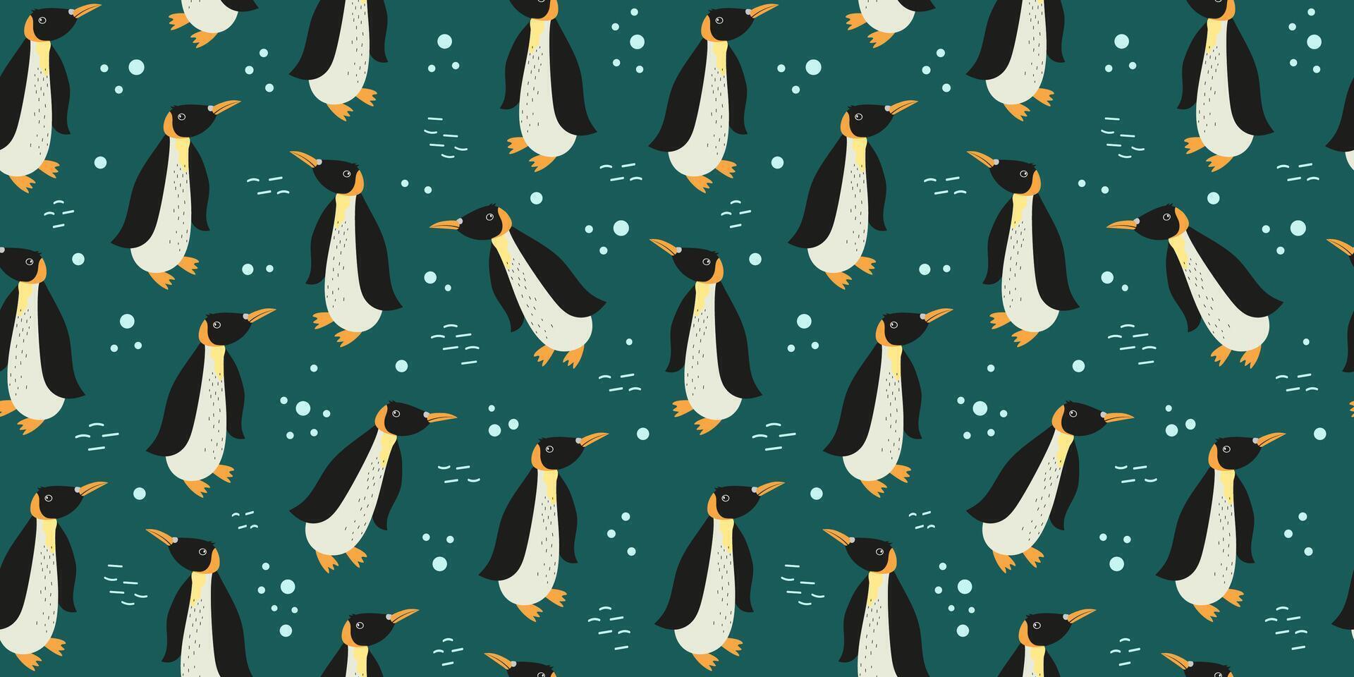 patroon tekenfilm pinguïn. karakter, antarctisch dier, polair vogel. pinguïn bewustzijn dag. wereld pinguïn dag. vector naadloos achtergrond, behang.